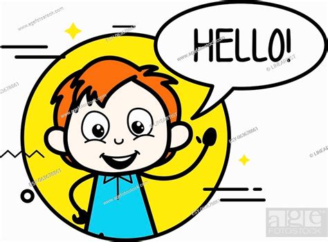Cartoon Happy Boy Saying Hello Vector Illustration Stock Vector