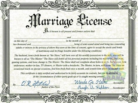 Fake certificate printouts are an inexpensive and fun way to decorate for an upcoming event. Fake Marriage Certificate (With images) | Marriage license ...