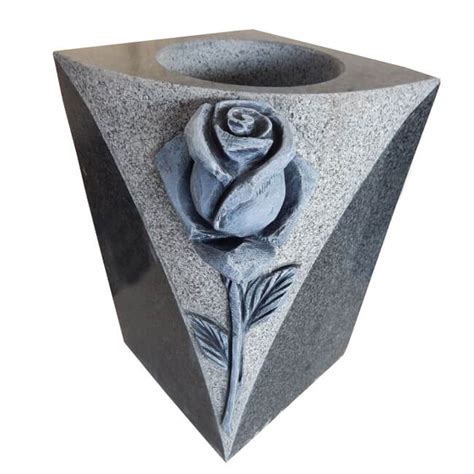 Granite Headstone Vase With Rose Carving