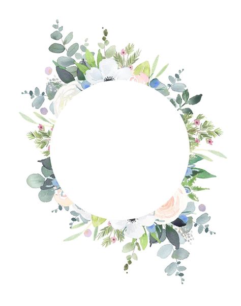 Watercolor Clipart Frames White Rose And Thistle Flower Clip Etsy