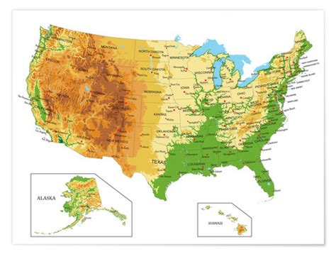 Usa Topographic Map Poster Posters And Prints Uk