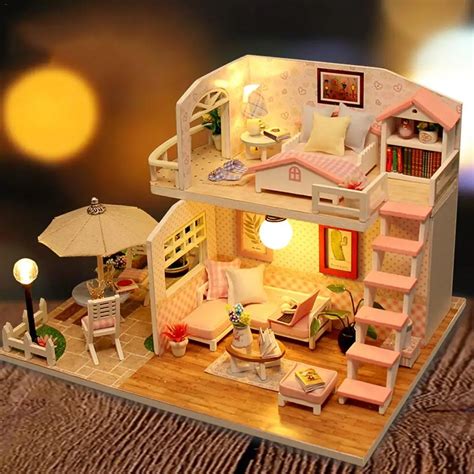 Diy Doll House Pink Attic Handmade Educational Cottage Without Dust