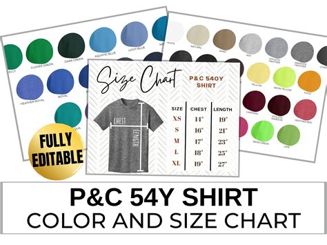 Port And Company Pc54y Shirt Size And Color Chart Color Chart Etsy