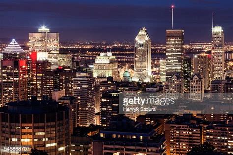 Canada Quebec Montreal Cityscape With Illuminated Skyscrapers High Res