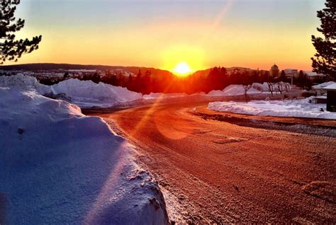 Sunset On A Snowy Day And Path Image Free Stock Photo Public Domain