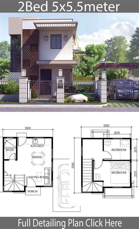 small-home-design-plan-5x5-5m-with-2-bedrooms-house-plans-3d