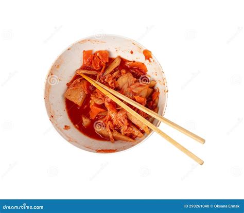 Kimchi Isolated Kimchee In White Bowl Red Spicy Kim Chi Hot Fermented Napa Cabbage