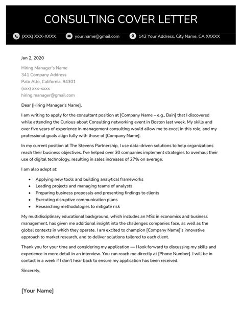 Cover Letter For Consulting Company