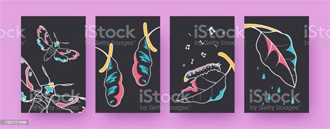 Set Of Contemporary Art Posters With Moth Life Cycle Stock Illustration