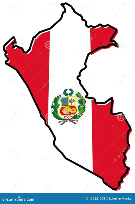 Simplified Map Of Peru Outline With Slightly Bent Flag Under It