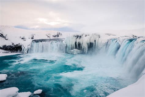 Godafoss Waterfall In Iceland During Winter Stock Image Image Of