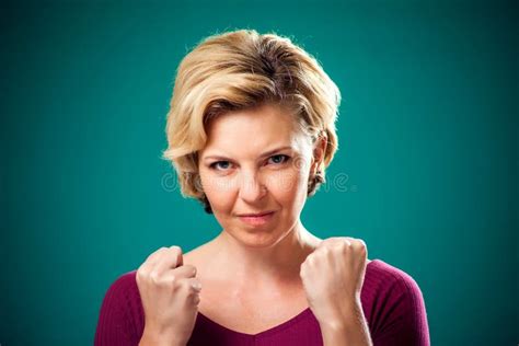 Angry Woman Showing Fists At Camera People Lifestyle And Emotions