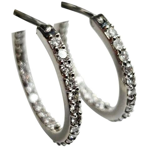 14 Karat White Gold Large Diamond Hoop Earrings 502 Carat At 1stdibs