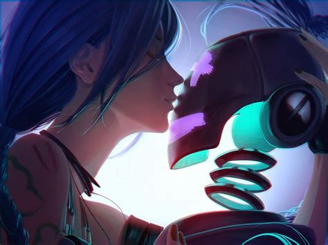 Jinx League Of Legends Kissing Anime Girls League Of Legends Anime Robot Blue Hair Long
