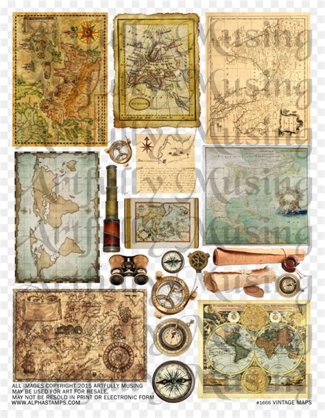 Vintage Maps Motif Collage Poster Advertisement Hd Png Download