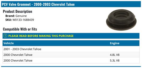 2000 2003 Chevrolet Tahoe Pcv Valve Grommet Genuine W0133 1688439