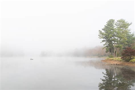 Little Boat Foggy Lake By Kathy Roberts