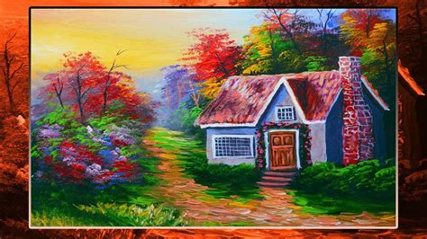 Acrylic Landscape Painting Tutorial House And Autumn Trees During