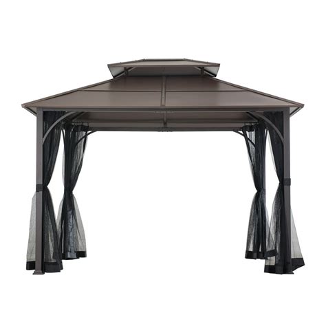 Sunjoy Brick 10 Ft X 12 Ft Black And Brown Steel Gazebo With 2 Tier