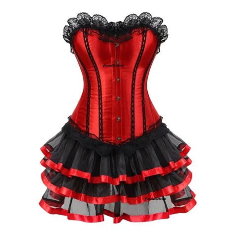 Red And Black Overbust Satin Corset Dress With Skirt Bustier Etsy