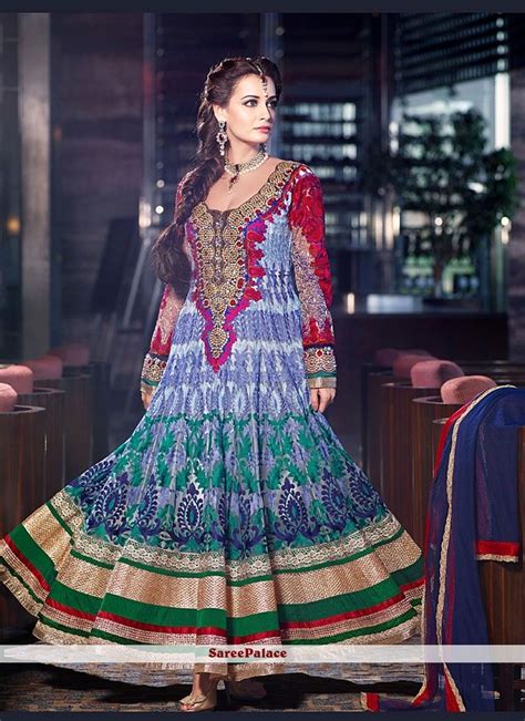 Diya Mirza Style Multicolor Net Anarkali Suit Frocks For Girls
