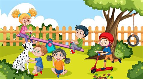 Happy Children Playing At Playground 9202695 Vector Art At Vecteezy