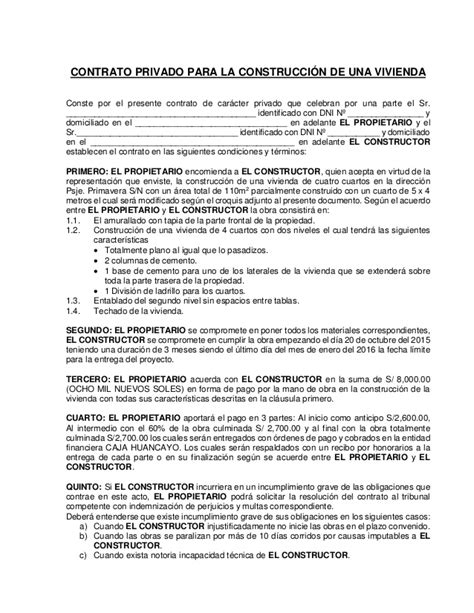 Contrato Privado Para La Construcción De Una Vivienda Blog Contract