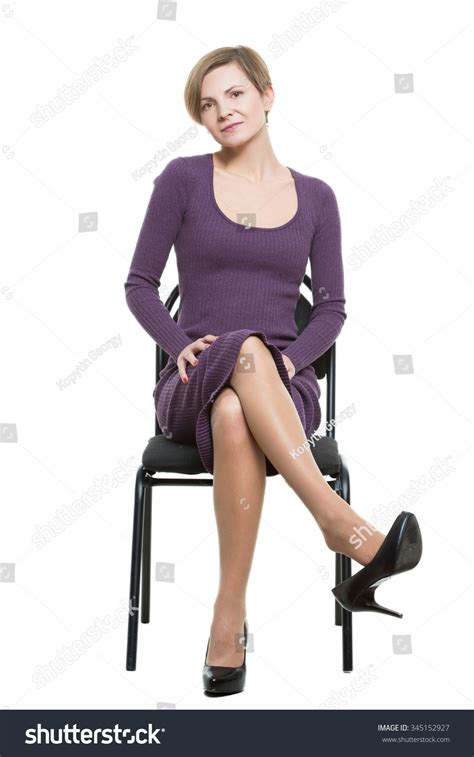 Woman Sits Chair Pose Showing Sexual