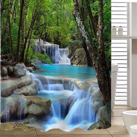 18x2m 3d Waterfalls Nature Scenery Fabric Bathroom Shower Curtain With