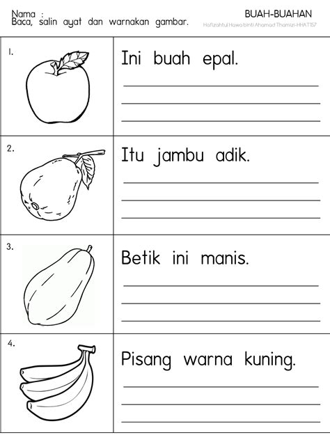 Worksheet Lembaran Kerja Tema Buah Buahan