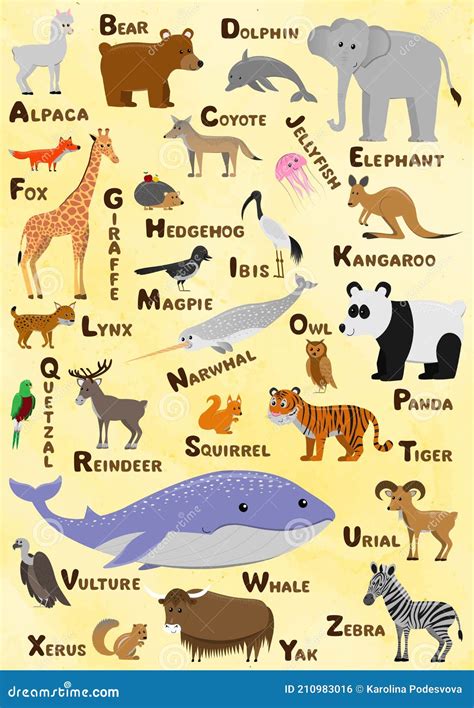 Alphabet and Animal Vector Set. Illustration. Education for Children