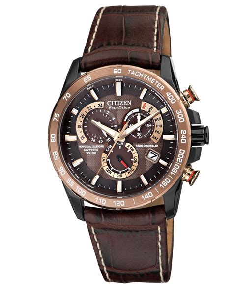 Lyst Citizen Mens Eco Drive Perpetual Chrono A T Brown Leather Strap