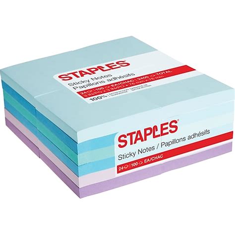 Staples Notes 3 X 3 Assorted Collection 100 Sheetpad 24 Pads