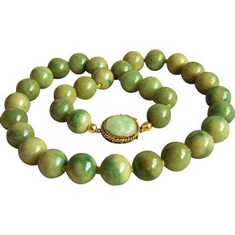 Fabulous Rare 14k Vintage Large Jadeite Jade Beads Necklace 18 14