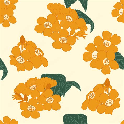 Premium Vector Cute Orange Tropical Flowers Seamless Pattern Hand