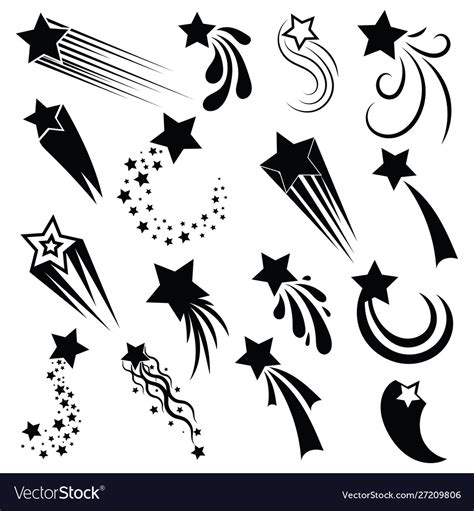 Set Shooting Stars Collection Stylized Royalty Free Vector