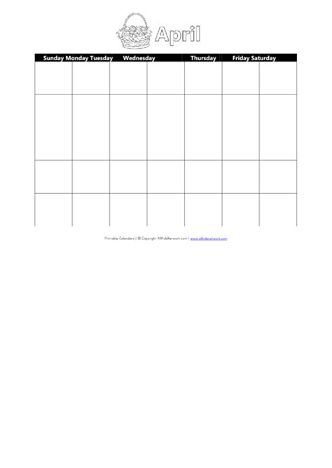 April Calendar Template Printable Pdf Download