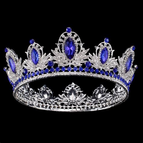 2018 New Luxury Baroque Gold Silver Blue Crystal Bridal Crowns Tiaras