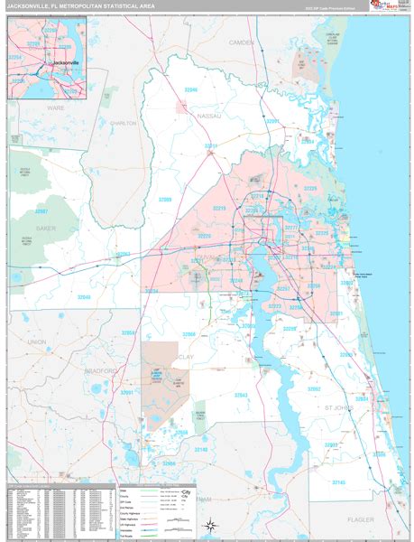 Jacksonville Fl Metro Area Wall Map Premium Style By Marketmaps Mapsales