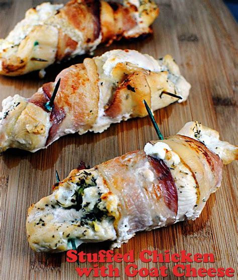 Seasoned chicken breast stuffed with mushroom and spinach. Bacon wrapped chicken stuffed with goat cheese. Substitute ...