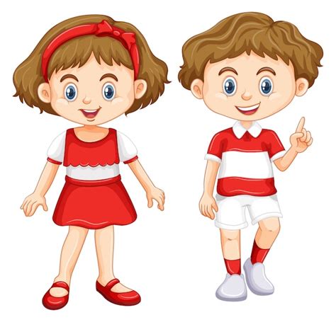 Niño Y Niña Vistiendo Camisa Con Rayas Rojas Y Blancas Vector Gratis