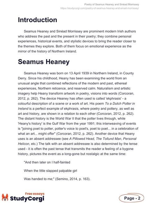 Poetry Of Seamus Heaney And Sinéad Morrissey Free Essay Example