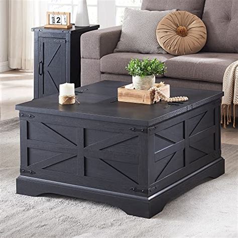 Black Square Farmhouse Coffee Table With Hidden Storage