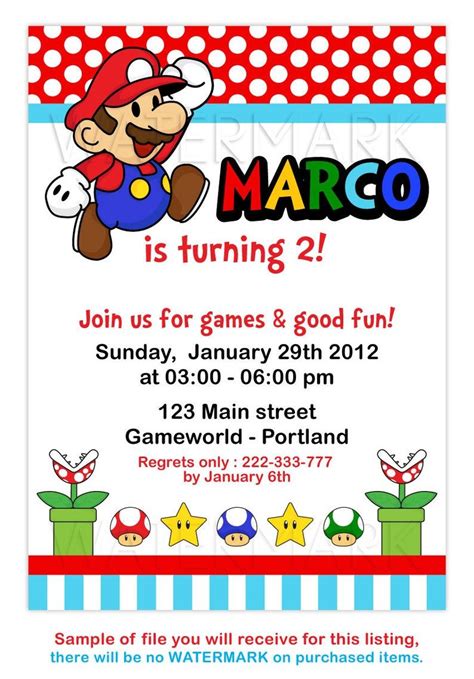 Super Mario Inspired Birthday Party Invitation Super Mario Invitation