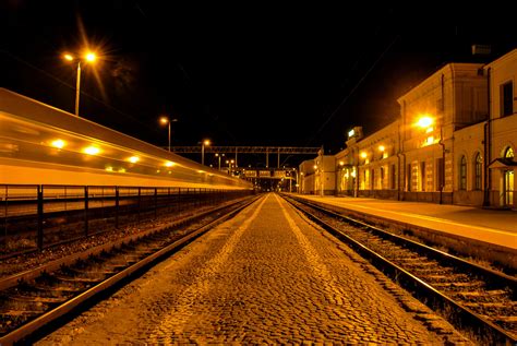 Railway Station Bialystok On Night Bialystok Poland Central Europe