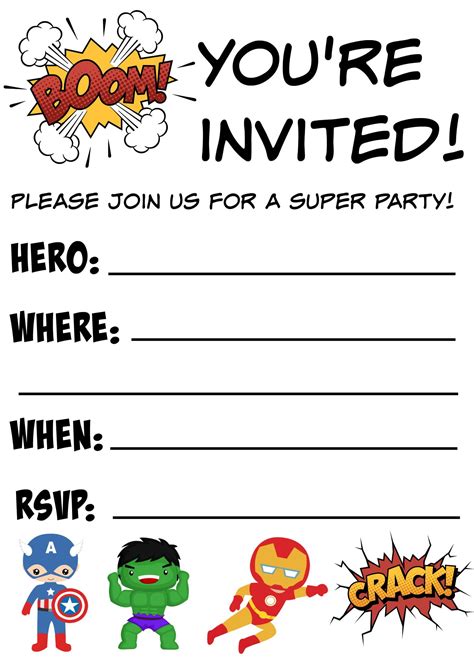12 Blank Superhero Birthday Invitations Drevio