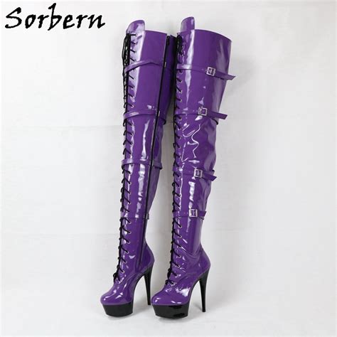 Sorbern 75cm Crotch Thigh High Long Boots Women Purple Shoes Custom
