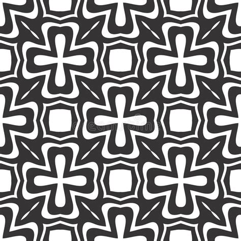 Vector Monochrome Seamless Pattern Abstract Geometric Floral Ornament