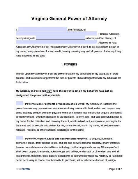 Free Printable Power Of Attorney Form Virginia Printable Forms Free Online
