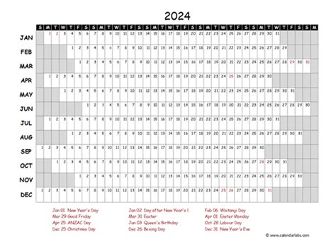 2024 Yearly Project Timeline Calendar New Zealand Free Printable